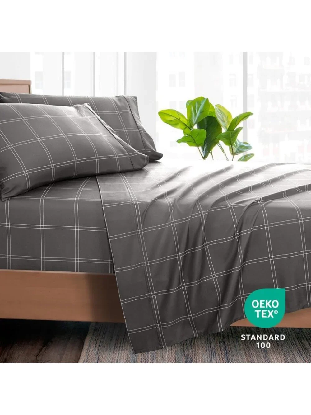 Premium 1800 Ultra-Soft Queen Flat Sheet - Hotel Luxury, Easy Care, Modern Plaid